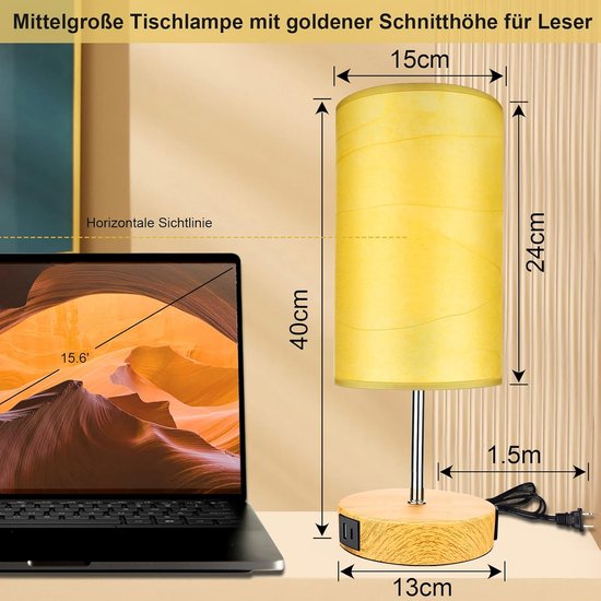 Set van 2 Dimbare Nachtkastlampen met USB-oplaadpoorten - Moderne Tafellampen voor Slaapkamer en Woonkamer van Merkloos — afbeelding 2