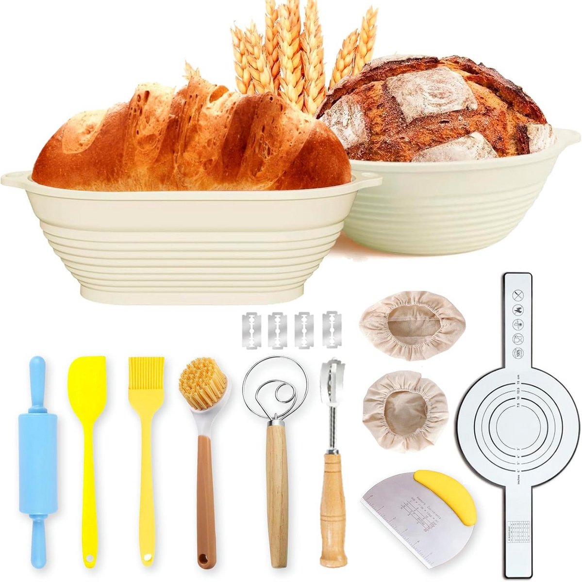 Set van 12 siliconen gaarmanden 22 en 25,4 cm - ideaal voor brood bakken