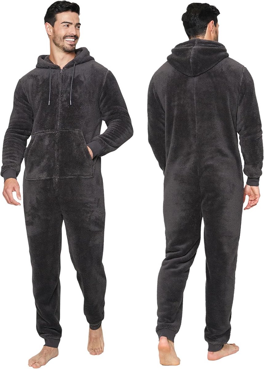 Warme Fleece Heren Onesie Volledig Lichaam Pyjama Met Capuchon En Rits