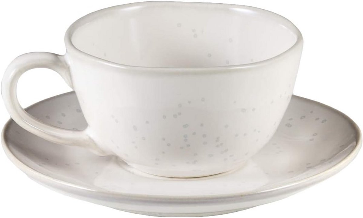 Set van 4 Thee- en Taartschotels met 4 Kopjes - 180ml - Steengoed - Bubbels Design