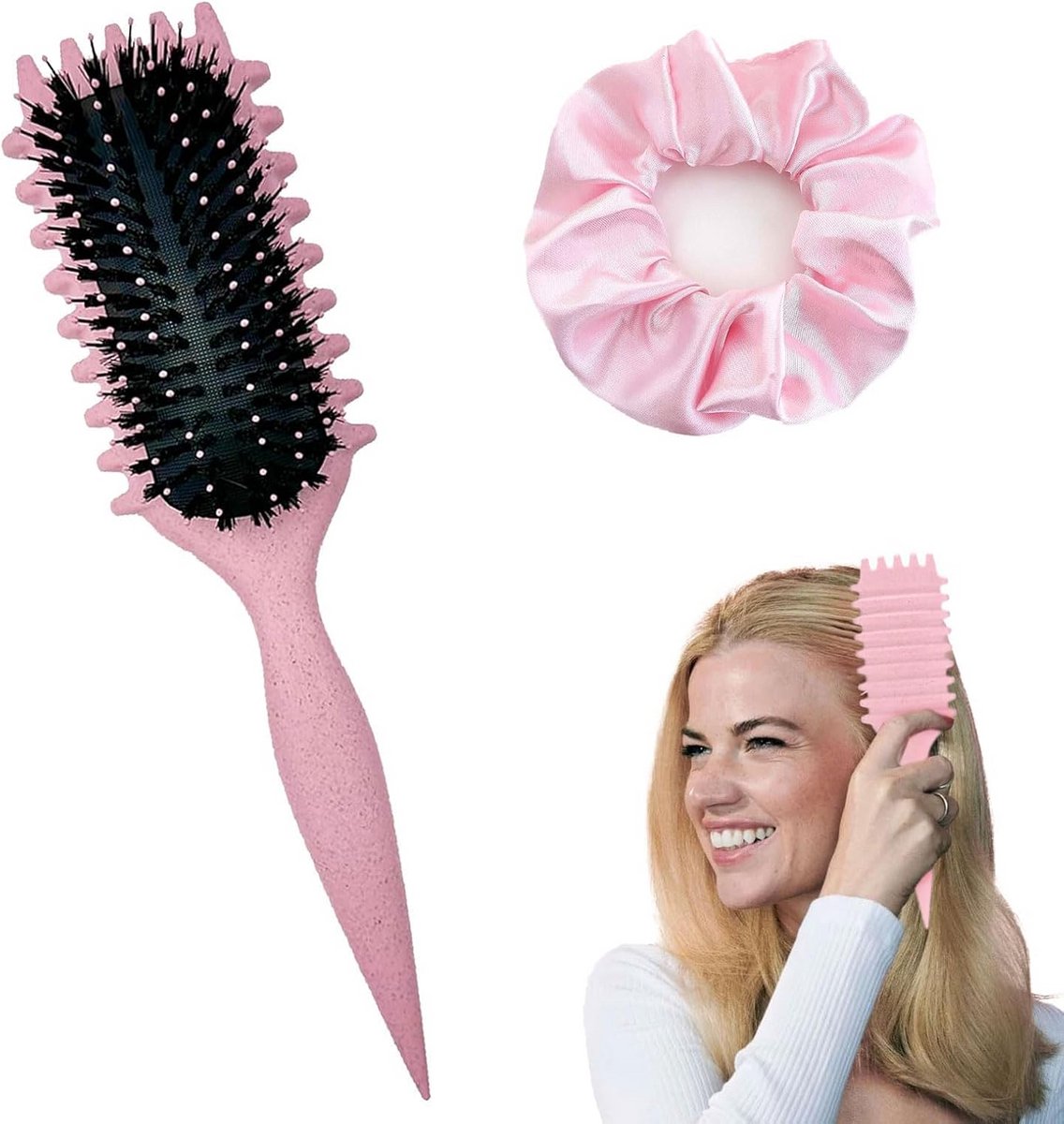 3-in-1 Krulborstel voor Definieerde Krullen & Bounce - Anti-Pluis Styling Tool