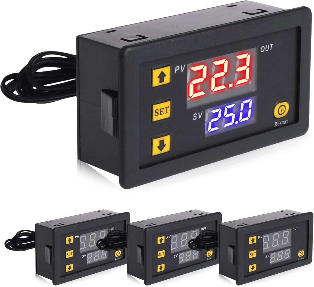 Digitale Thermostaat met LCD-Display - Temperatuurregelaar met NTC 10K-sensorsonde en Waterdichte Behuizing - 4 Stuks