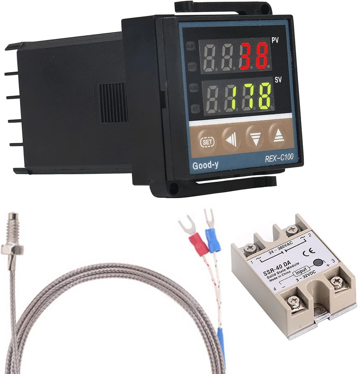 Digitale PID-controller Thermostaat voor Temperatuurregulatie tot 1300 ℃ met 40A SSR-relais en K-type Thermokoppel