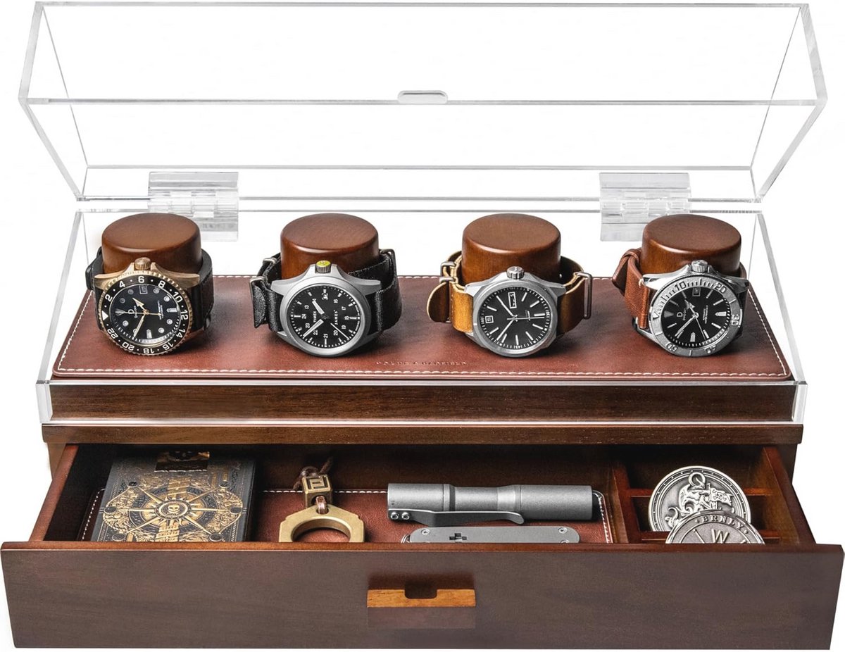 Heren Horloge Display Case - Houten Horloge Organizer voor Mannen - Perfect voor Verjaardagscadeaus