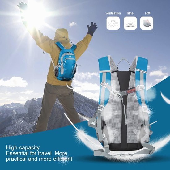 AFISHTOUR Ultralichte waterdichte wandelrugzak voor mannen en vrouwen, 15L opvouwbare wandeldagrugzak, rolsluiting kleine droge tas rugzak voor fietsen, kamperen, skiën, varen, Zwart, L
