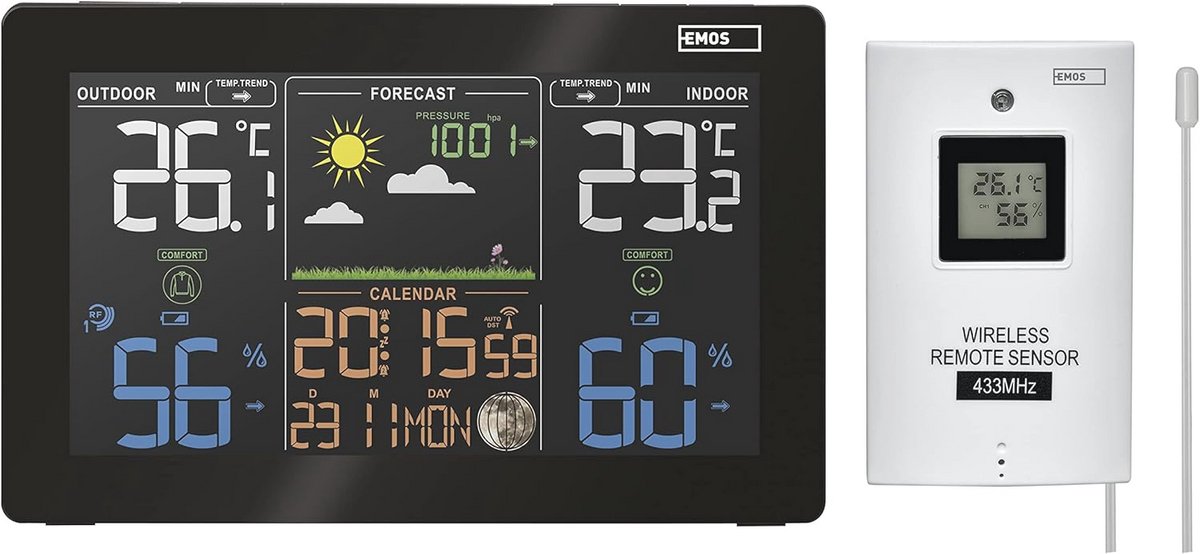 Draadloos Weerstation voor Binnen- en Buitentemperatuur met Kleurendisplay, Weersvoorspelling en Kalender