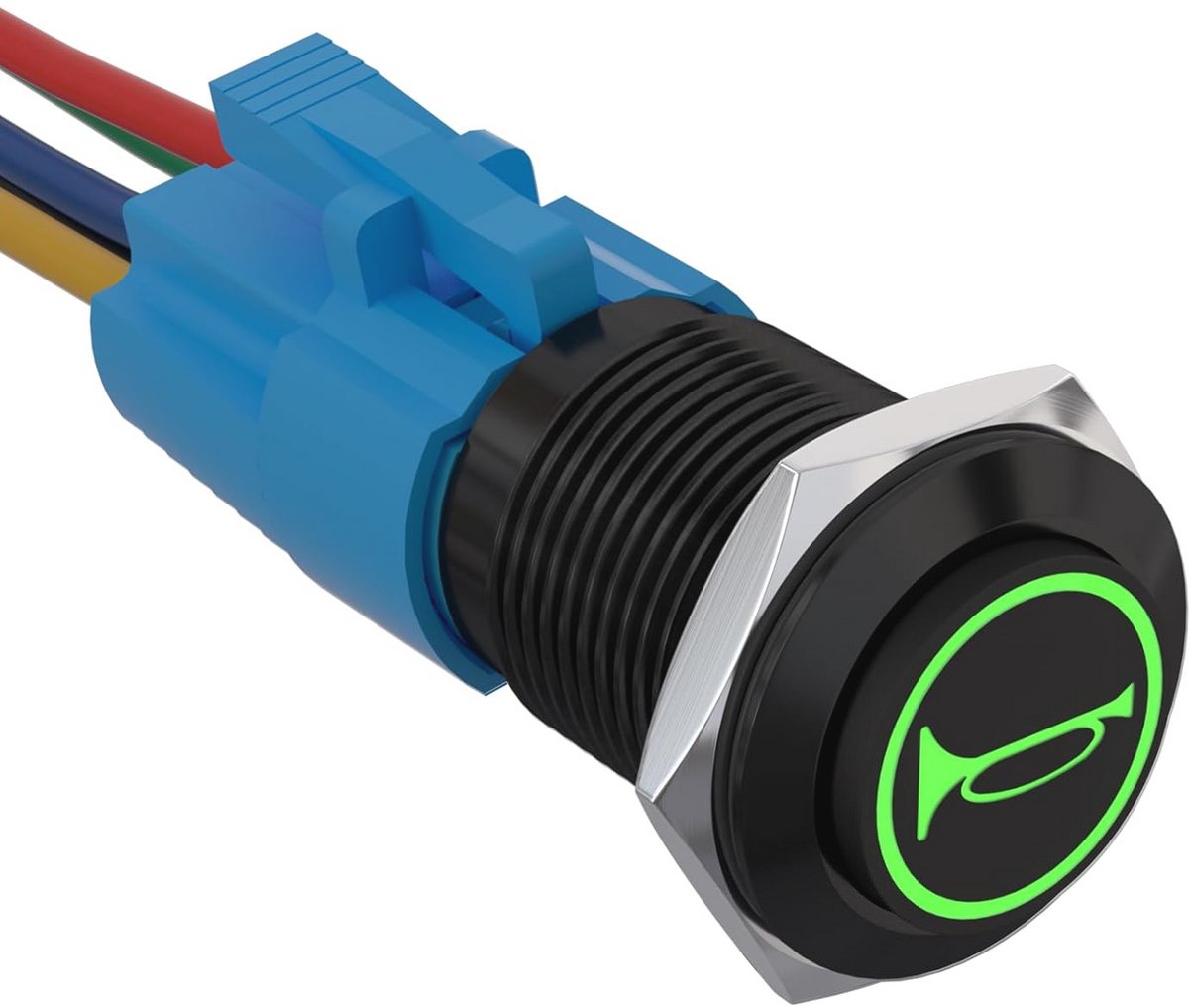 Momentane Drukschakelaar 16 mm met LED - Waterdicht 12V