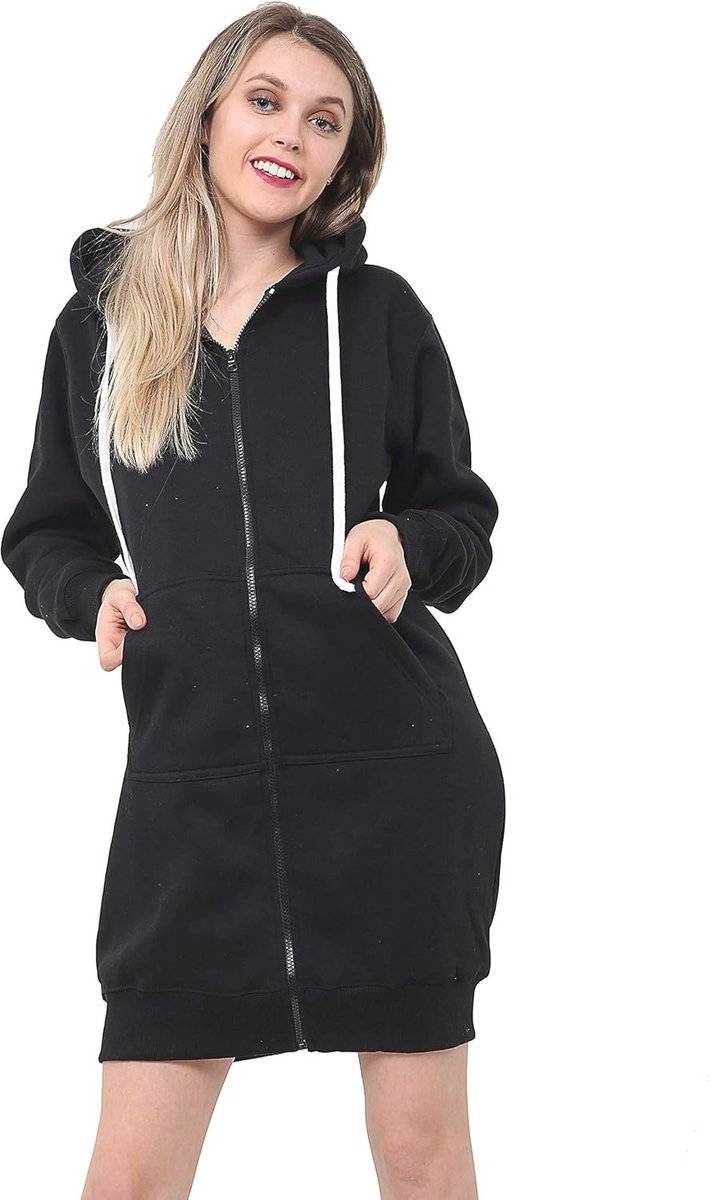 Lange Hoodie Dames met Rits en Fleece | Casual Sweatshirt met Zak in Diverse Kleuren