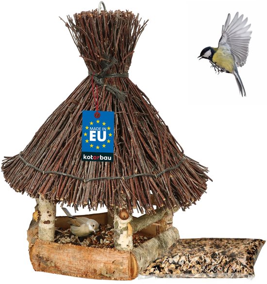 KOTARBAU Mangeoire Oiseaux - Bois et Osier - Ø29 cm - Naturel Marron