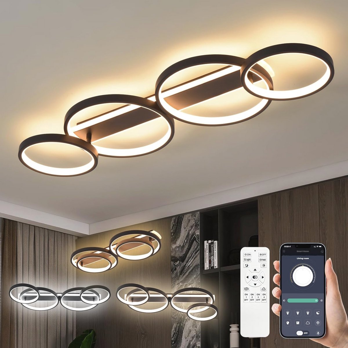 Dimbare LED Plafondlamp met Afstandsbediening - Verstelbare Ringvormige Woonkamerlamp 48W 3000-6500K