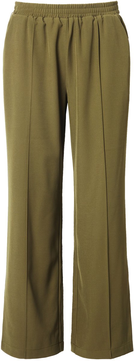 Studio Untold - Dames - Broek wide legs bies zijstrepen elastische tailleband - Donkerolijf - Maat 48