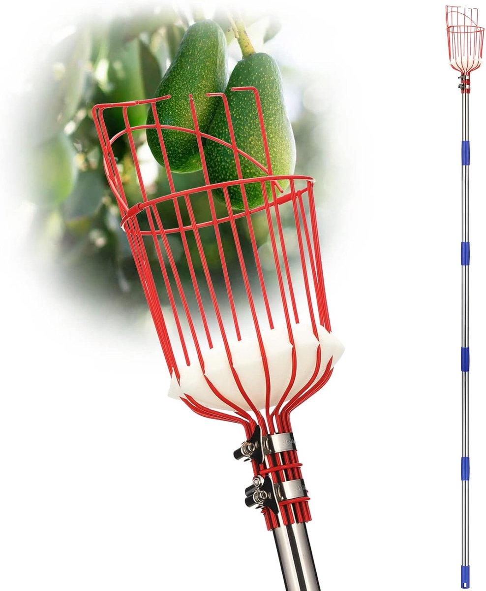 Fruitplukker met Mand - 90-165 cm Verstelbare Steel - Voor Appels, Peren, Avocado's - Lange Steel - Tuingereedschap