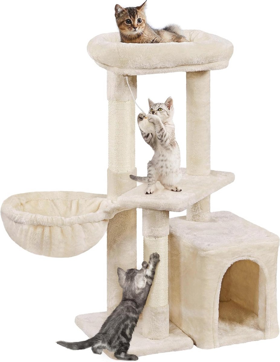 Kattenboom 87 cm met Uitkijkplatform en Krabstammen - Beige