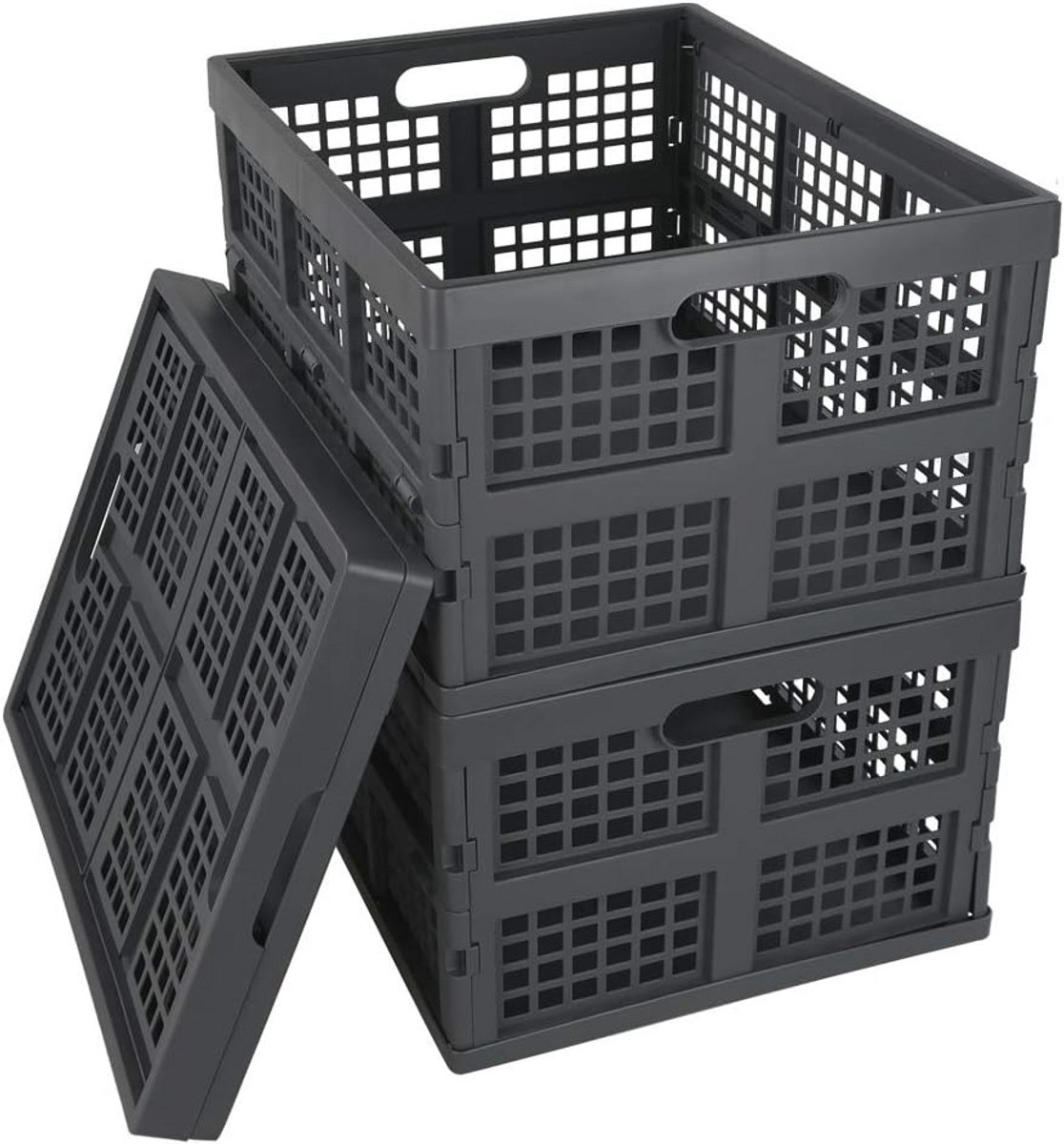 Opvouwbare Kunststof Opbergkratten - Set van 3 Grijze Mand, 28L