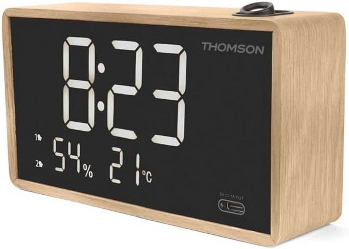 Alarmklok radio met projector, temperatuur en luchtvochtigheid display, 20 FM zenders
