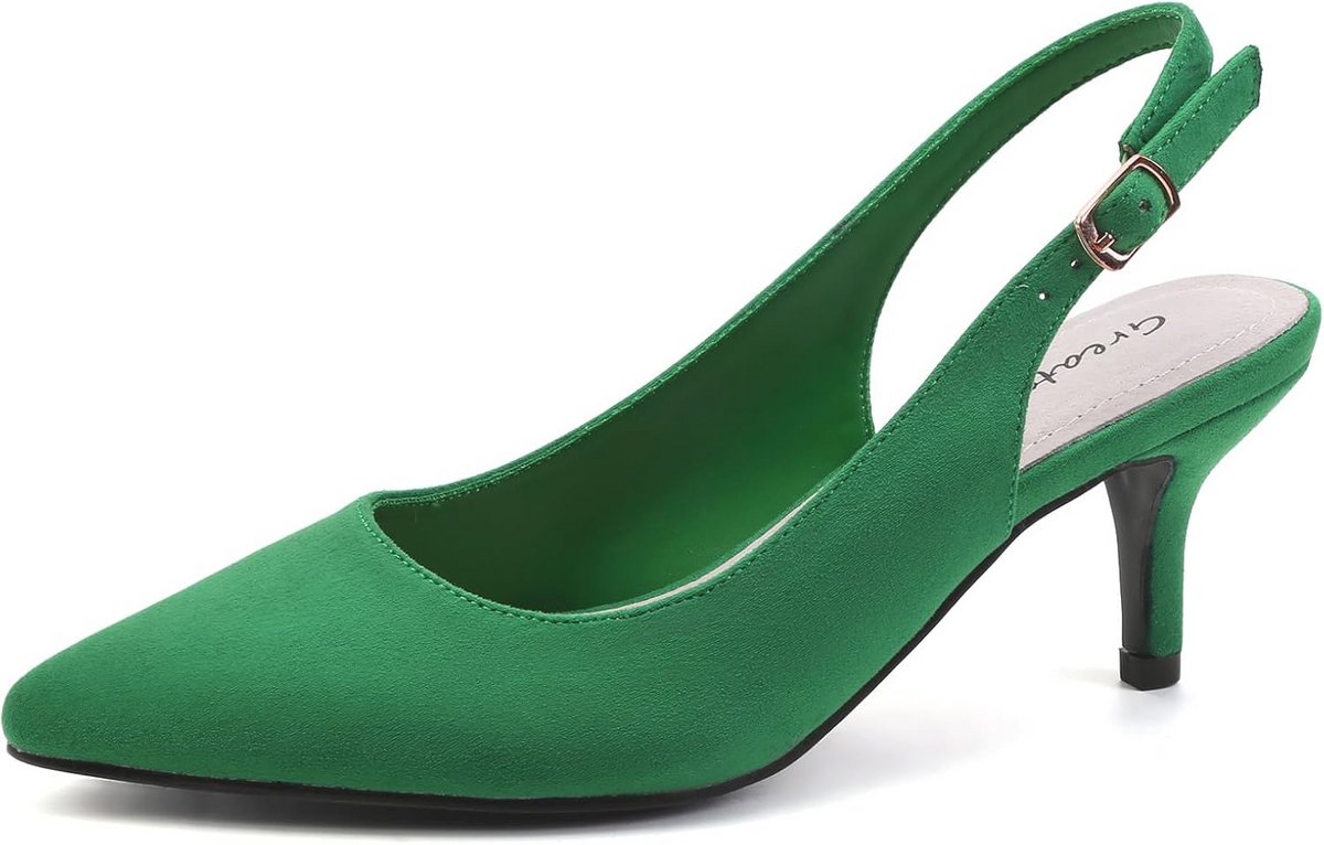 Greatonu Women's Slingback Kitten Hak Pointed Toe Dress Pompen Schoenen
