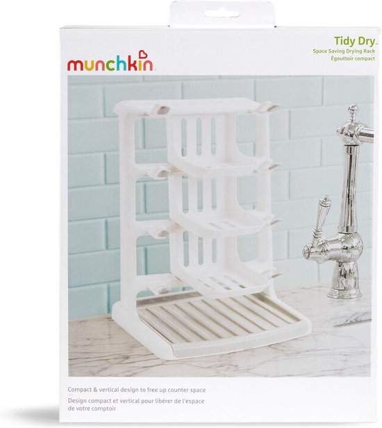 Munchkin Flessendroogrek Tidy Dry - Verticale Ruimtebesparende Droogrek voor Babyflessen met Clips en Uitneembare Druppelbak van Munchkin — afbeelding 5