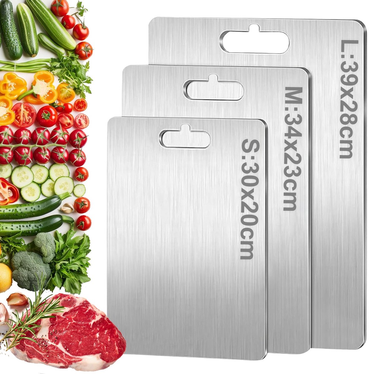 Unyqoos® Drie-delige titanium snijplankenset voor veelzijdig gebruik in de keuken