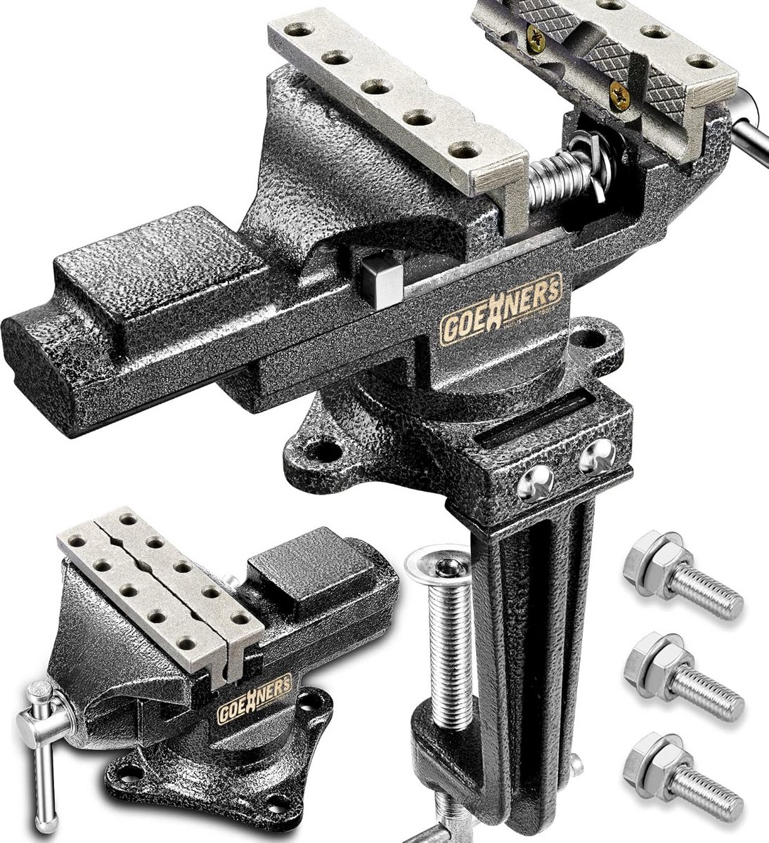 Draagbare bankschroef 3,3 inch voor werkbank - 360° draaibaar, zwaar gesmeed staal, quick-release