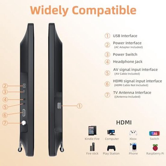 Draagbare 19 inch 1080p TV met Antenne - Mini TV voor Keuken, Slaapkamer, Camping en Camper — afbeelding 3