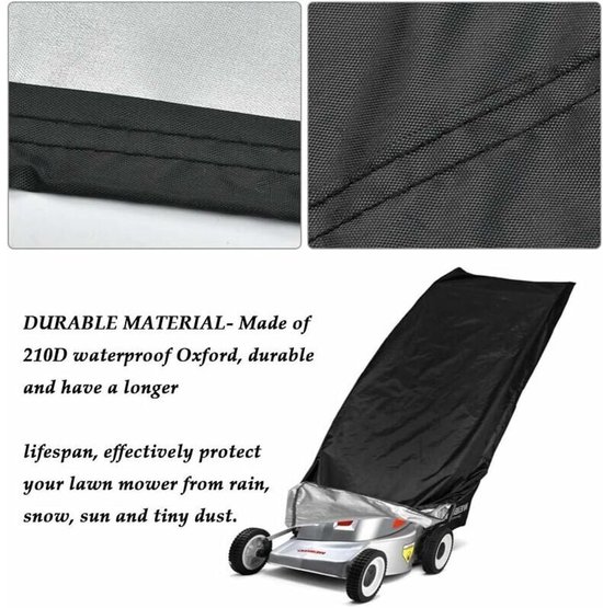 Grasmaaierhoes - 188x63,5x99 cm - Waterdicht - Stof- en weerbestendig - 210D Oxford beschermhoes voor zwarte grasmaaier — afbeelding 4
