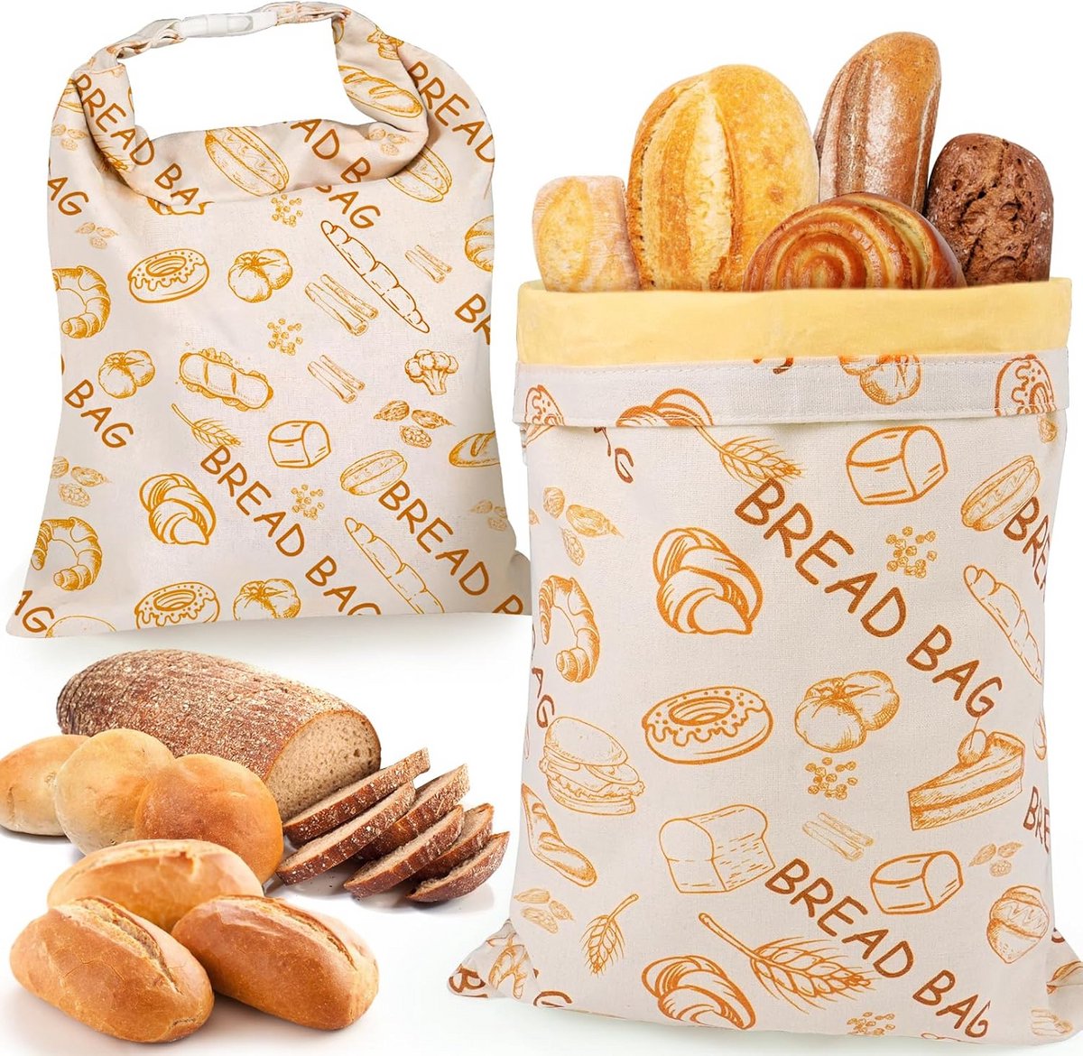 Set van 2 Herbruikbare Broodzakken van Linnen voor Zuurdesem en Zelfgemaakt Brood