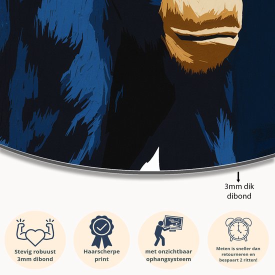 Chimpansee – wandkunst rond – aluminium – Dibond muurcirkel – 80x80 cm
