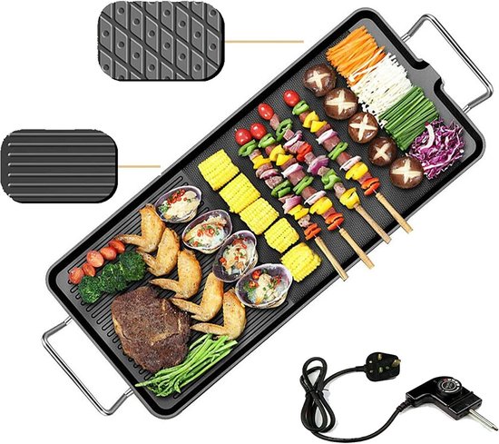 Elektrische Grillplaat 1350W-Antiaanbaklaag-Gemengd Bakoppervlak- Verstelbare thermostaat-48×28 cm — afbeelding 4