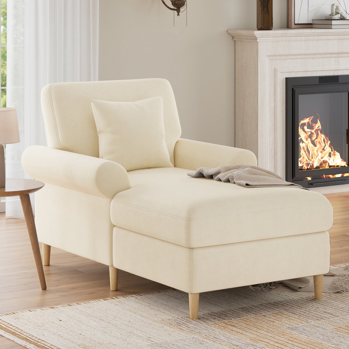 HAUSS SPOLE Fauteuil - Relaxfauteuil - Klapbaar Met Ligfunctie - Afneembaar Kussen - 1-Zits 133x87x90 cm - Voor Woonkamer En Slaapkamer - Fluweel Beige