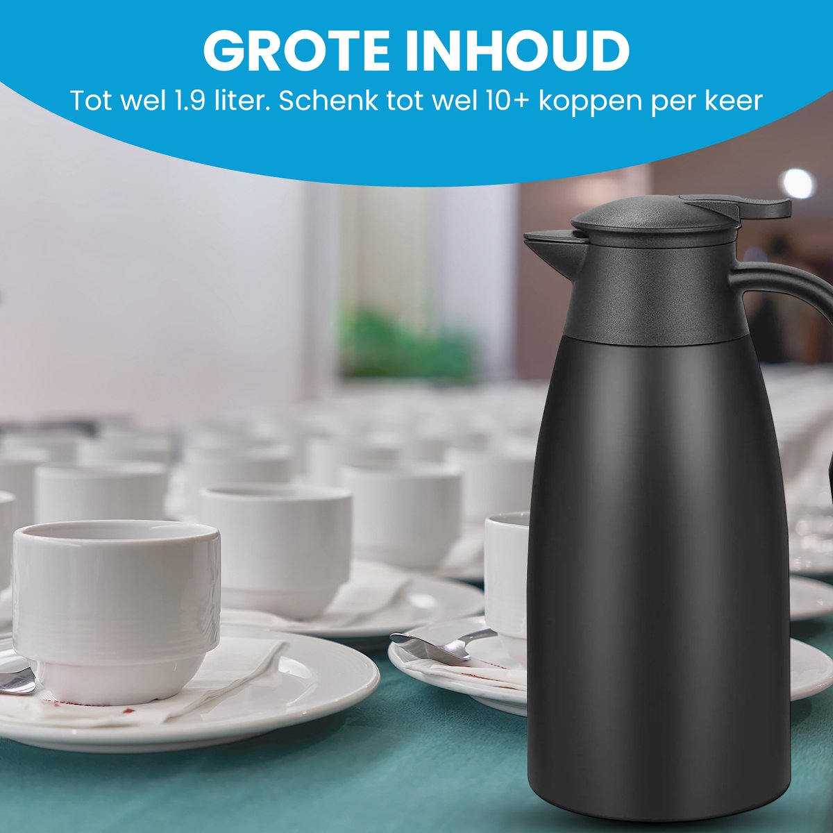 Thermoskan - 1,9 Liter - Thermos - Isoleerkan - Koffie en thee - Warm en koud - Zwart — cadeau in Koken & Dineren - foto 5
