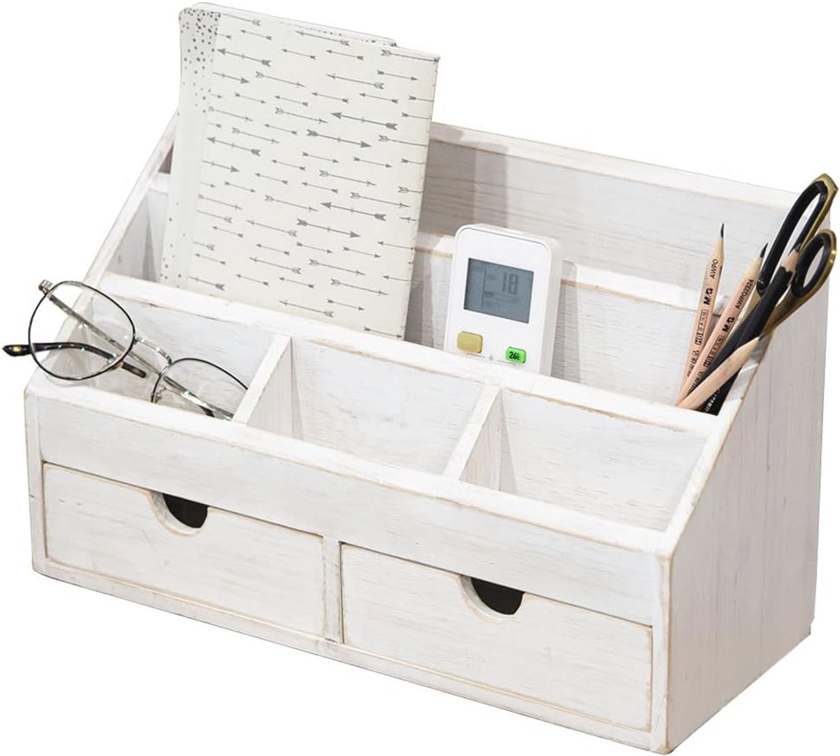 Vintage Houten Bureauorganizer met Laden voor Kantoorbenodigdheden en Papieropslag