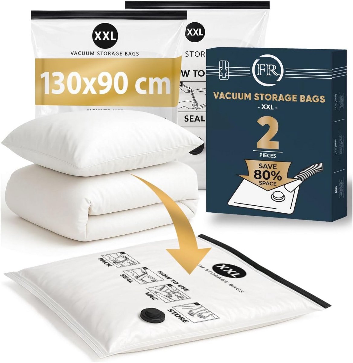 Grote Vacuümzakken voor Beddengoed en Kussens - 2 Stuks XXL: 130 x 90 cm