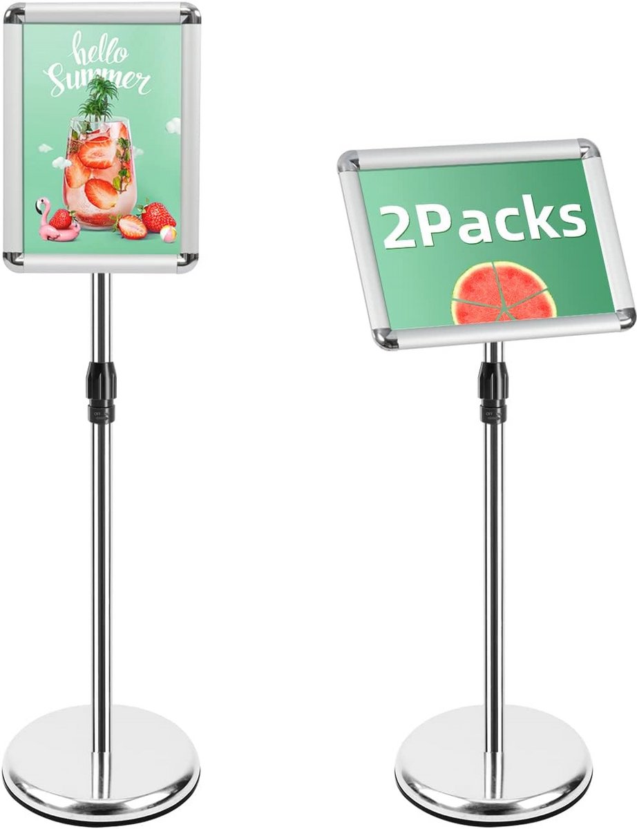 Vrijstaande A4 Posterstandaard voor Informatie en Menu - Aluminium Borden, 2 Stuks