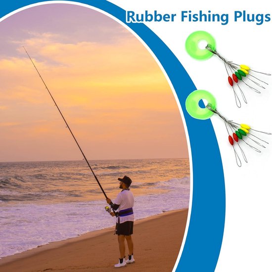 Rubberen Hengelstopper, Vissnoerstopper, Vislijn - 100 stuks, 6-in-1 Rubberen Stopper — afbeelding 5