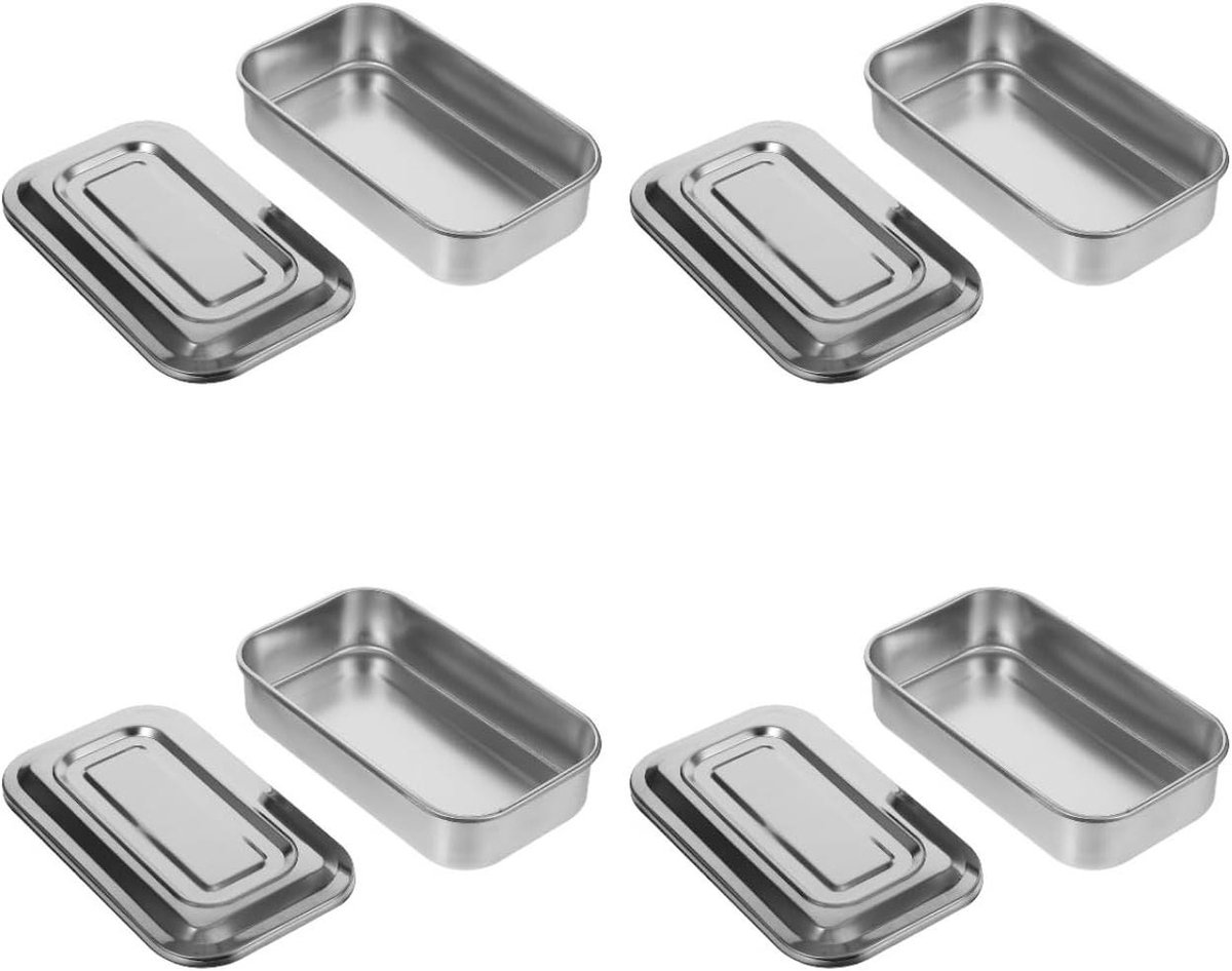 Allecta - Set van 4 roestvrijstalen instrumentenschalen met deksels - 8 inch - Voor laboratorium en medische gereedschappen.