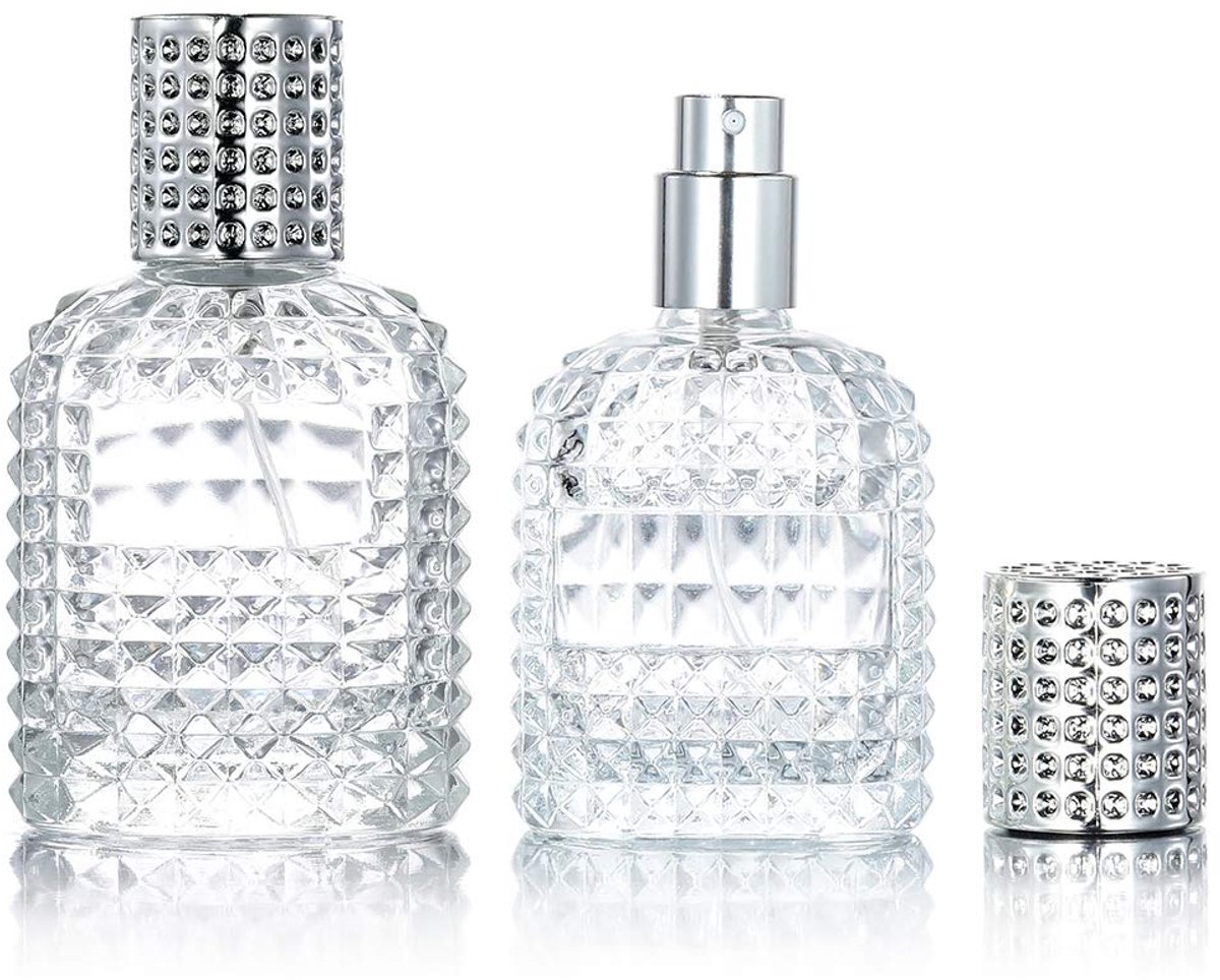 Ynkkvre - Navulbare Parfumverstuiver - Navulbare Parfumspuitfles - Navulbare Glazen Fles - Fijne Nevel Parfumverstuiver - Lege Verstuiver - Transparant Ananas Design - Metaal Vernevelaar - 30ml en 50ml Set - Reisformaat
