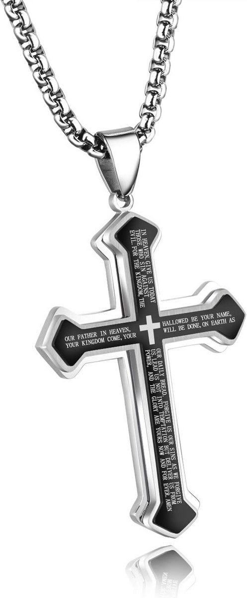 Herenketting met Kruishanger - Roestvrijstalen Cubaanse Halsketting - Zilveren en Gouden Herenaccessoires van 60 cm