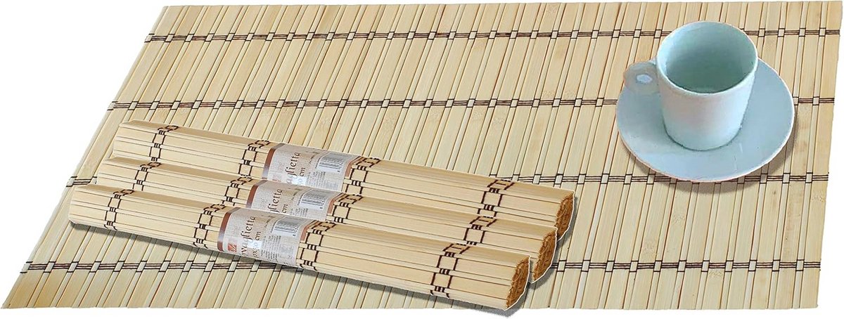 Set van 4 beige bamboe placemats 30x40 cm