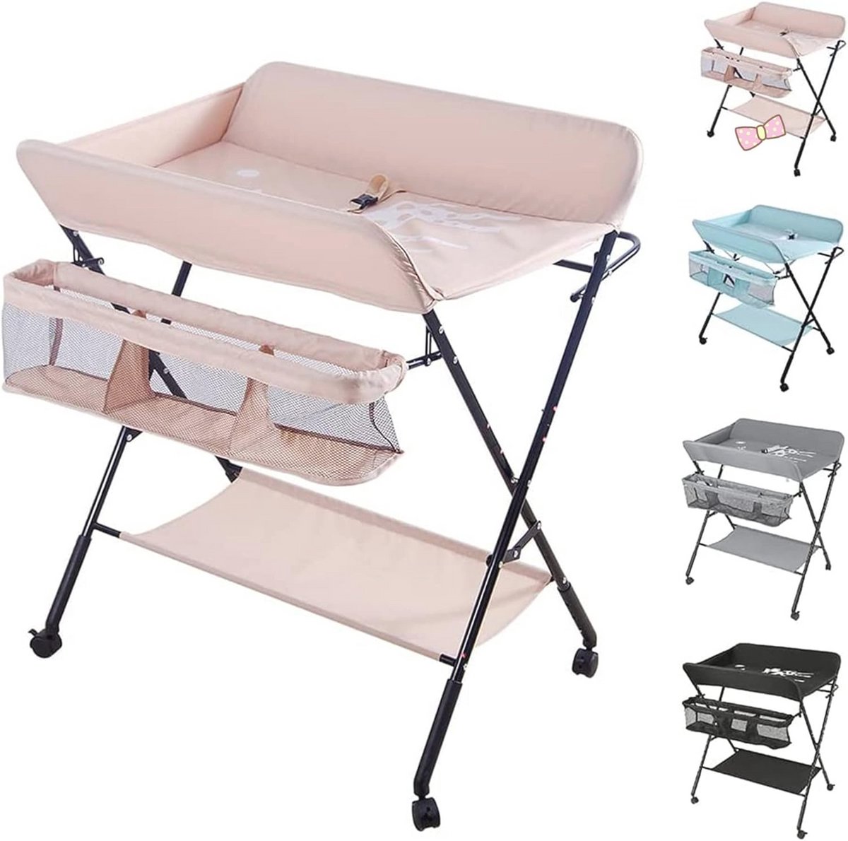 Opvouwbare Luiertafel voor Baby - Verzorgingstafel Hoogte Verstelbaar met 4 Wielen en Giraffe Patroon