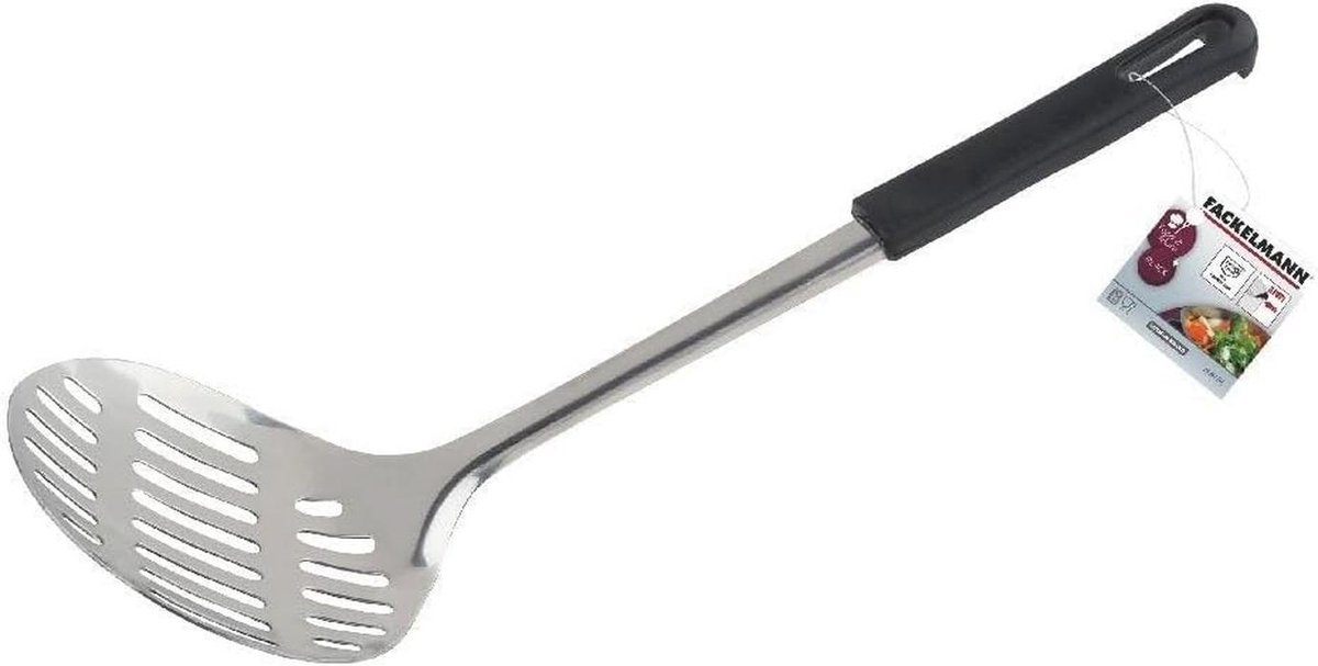 Schuimlepel 33 cm RVS met Anti-Slipfunctie - Keukenhulp Zilver/Zwart