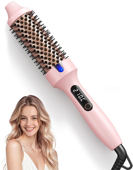 Foto: Longziming thermoborst pluizige kam steil haarkam krultang steil krullend keramisch gecoat voor gelijkmatige warmte en haarbescherming 1 stuk volumegift krult gladstrijkt zwart