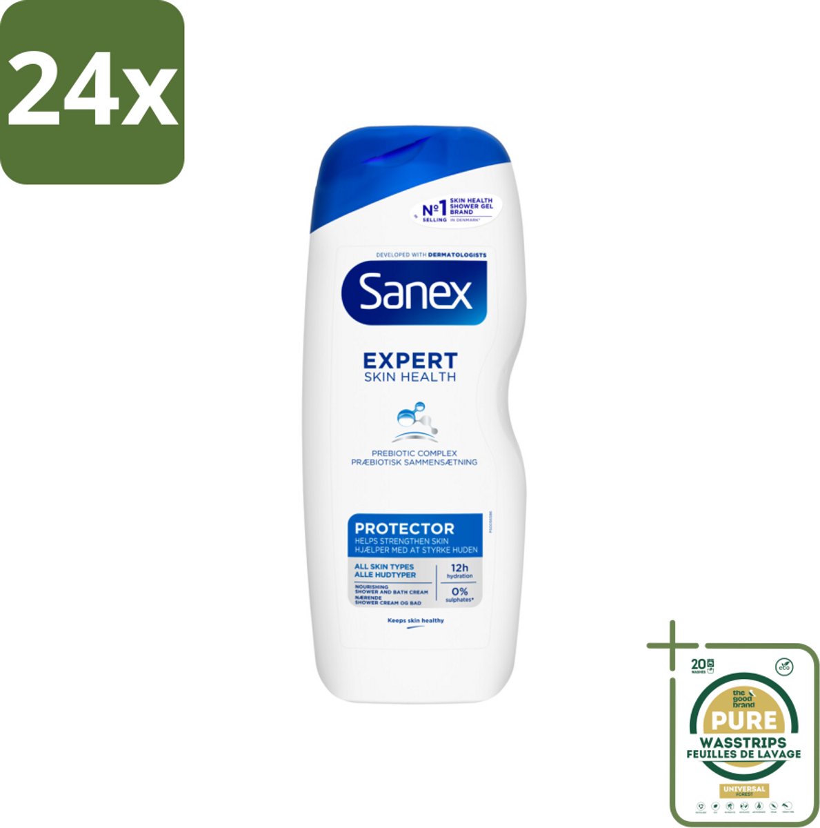 Sanex – Douchegel – Expert Skin Health Protector – 600 ml - Voordeelverpakking - 24 stuks - Hydratatie - Pre- en postbiotica
