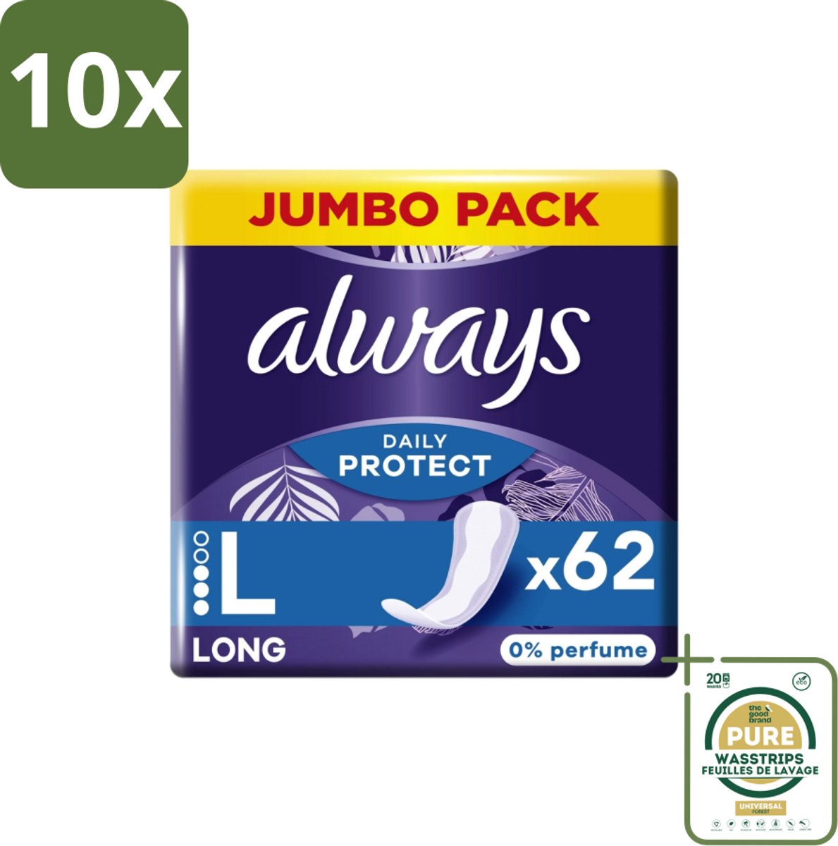 10 x Always – Inlegkruisjes – Protect Long – 62 stuks per verpakking - Grootverpakking - Koffie - Koffiezetapparaat - Koffiezetapparaat