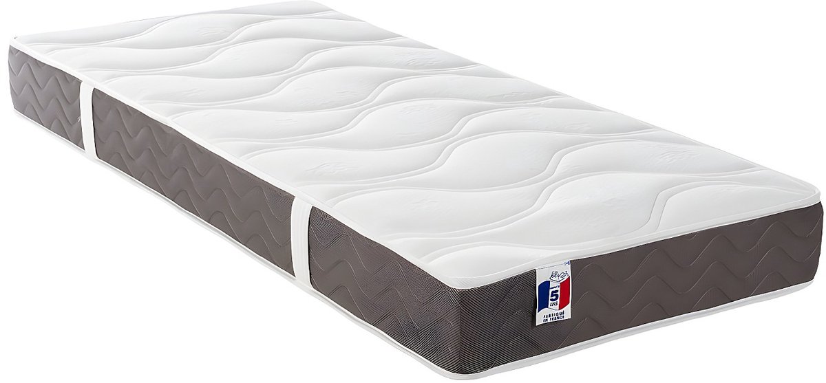 Vente-unique Elektrisch decoratief relaxbed met noppen + matras van 100% latex met 3 zones - 2 x 90 x 200 cm - Stof - Grijs - JOFAR van YSMÉE L 200 cm x H 18 cm x D 80 cm