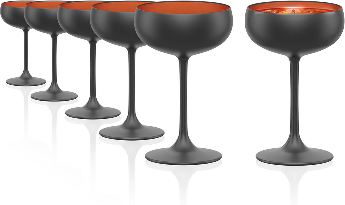 Elegante Champagneglazen in Zwart/Brons - Set van 6 - Perfect voor Prosecco en Cocktails - Vaatwasserbestendig en Schokbestendig