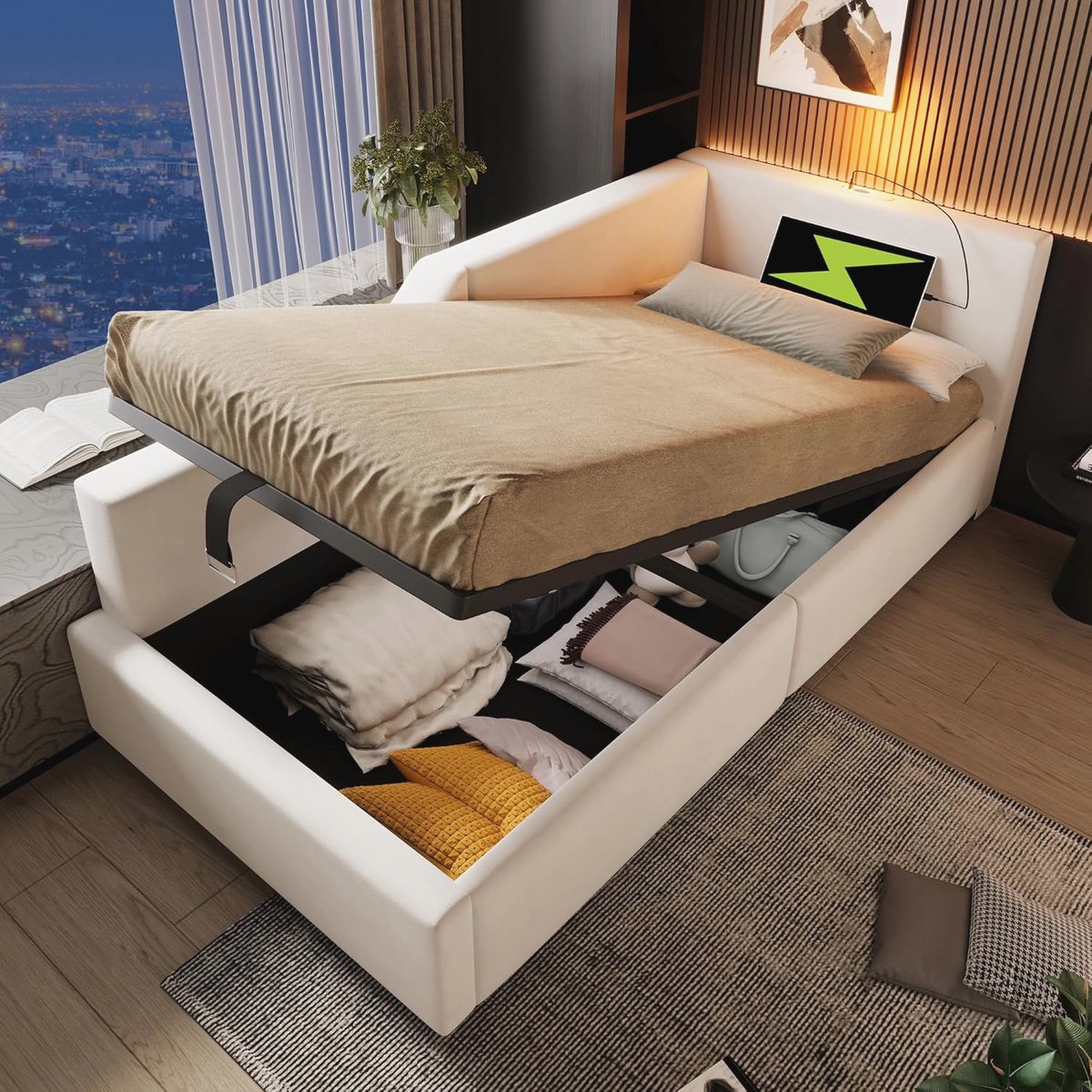 Hoekbankbed met Opslagruimte en Verstelbare Matras 90 x 200 cm
