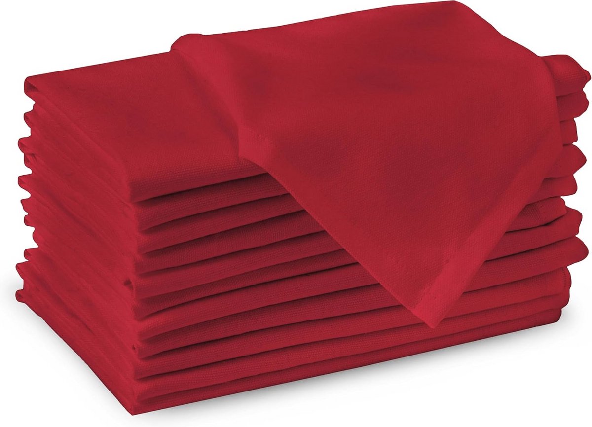 Katoenen Servetten Set van 12 - 43x43 cm In Diep Rood - Herbruikbaar en Machinewasbaar