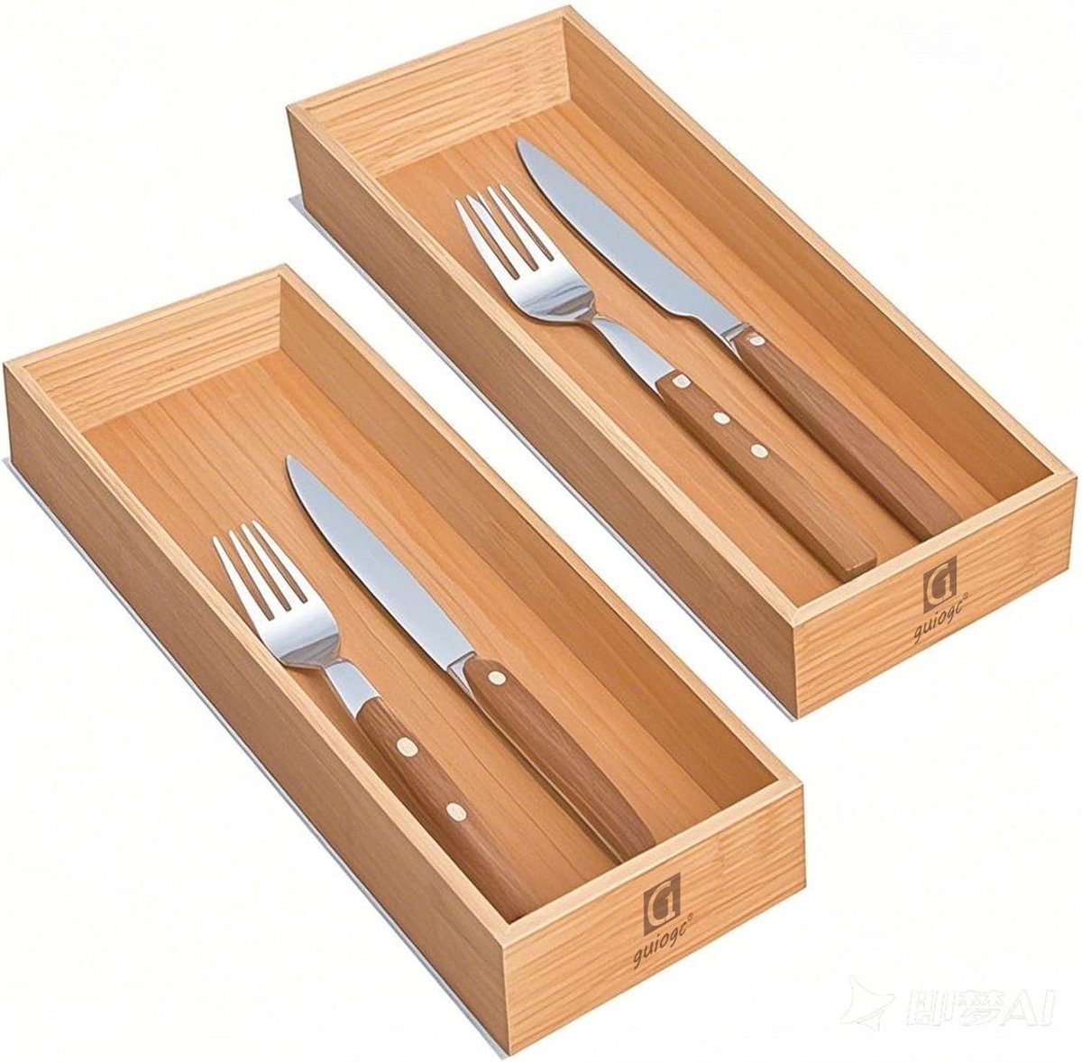 Bamboe Lade Organizer Set van 2 - Keuken Opbergdoos voor Gebruiksgerei
