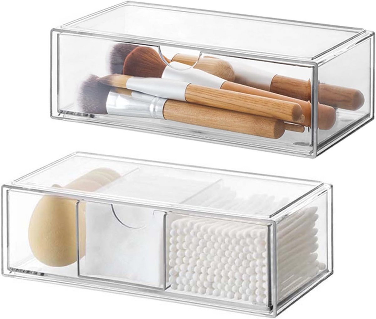 Cosmetic Organiser Set van 2 - Acryl Lade voor Make-up Opslag - Stapelbaar en Transparant