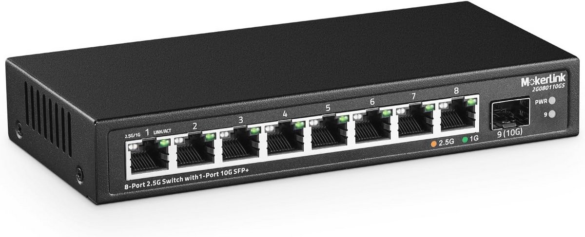 8-poorts 2.5Gigabit Ethernet Switch met 10G SFP-slot en Fanless ontwerp